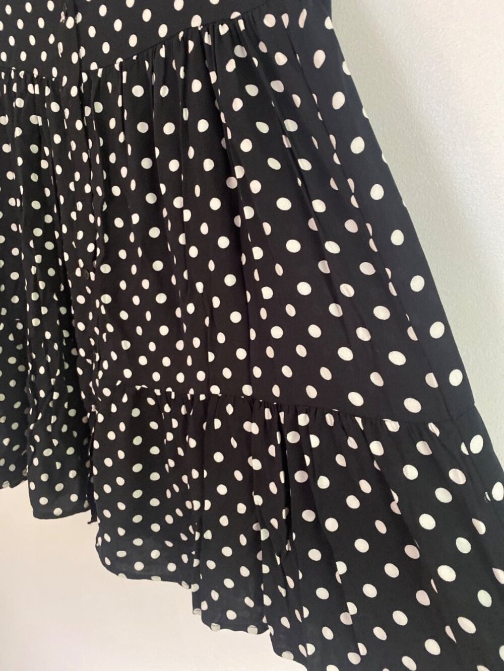 NWT Stradivarius Black & White Polka Dot Long-Sleeve Tiered Mini Dress Size M - Picture 2 of 9